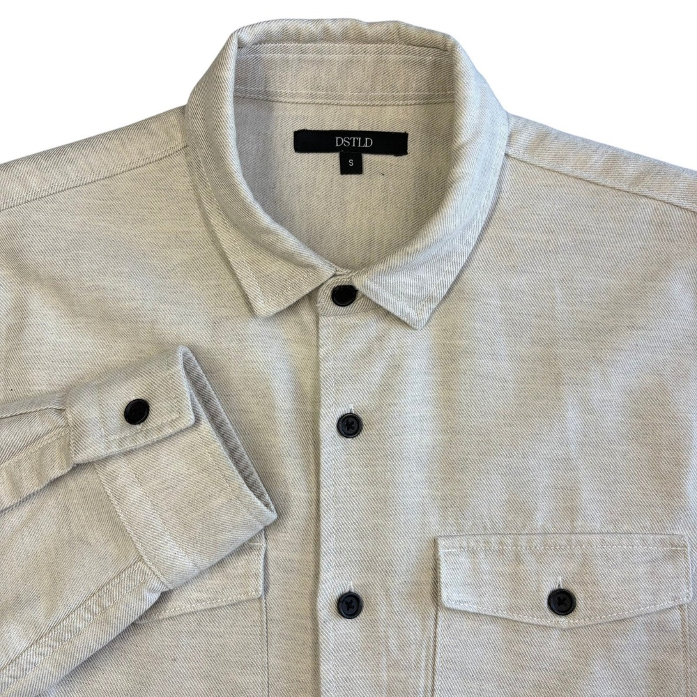 DSTLD Twill Shirt Jacket Shacket Mens S Beige Cotton‎ Linen Button Front
